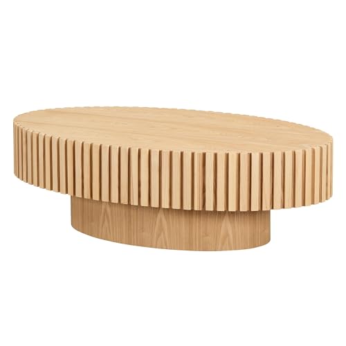 43.7'' Round Coffee Table for Living Room,Modern Handcraft Drum Coffee Table Wood Small Coffee Table with Sturdy Pedestal,Oak - color: Oak, size: 43.7"x24.8"x13.38"