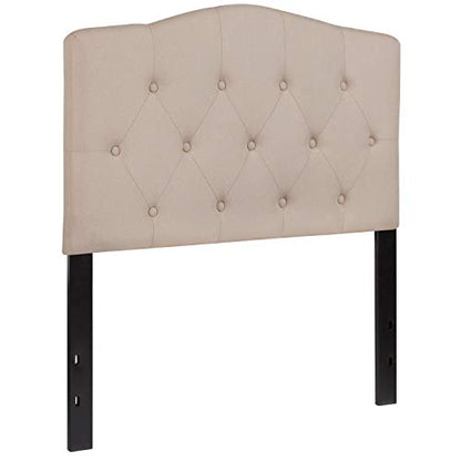 EMMA + OLIVER Twin Tufted Headboard | Adjustable Bed Rail Slots, Fabric Upholstered - color: Beige, size: Twin