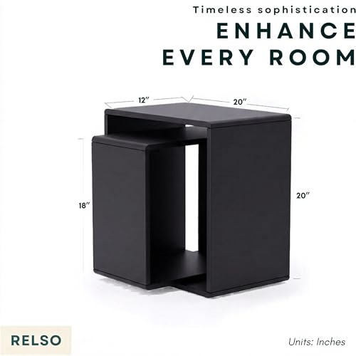 Relso Cascade Nesting Tables Set of 2 - Solid Wood with Smooth Rounded Edges for Stylish Living Room, Bedroom Or Outdoor Use - Space-Saving Design, Long-Lasting, Black Finish - color: Cascade Black