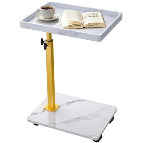 C Table End Table Adjustable Height, 360°Swivel TV Tray Table for Small Spaces, Couch Tables that Slide Under, C Shaped Side Tables Living Room and Bedroom for Sofa, Bed,Chair, Snack