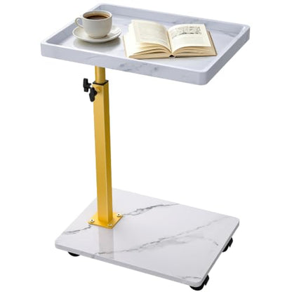 C Table End Table Adjustable Height, 360°Swivel TV Tray Table for Small Spaces, Couch Tables that Slide Under, C Shaped Side Tables Living Room and Bedroom for Sofa, Bed,Chair, Snack