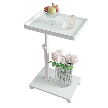 YYW Adjustable C-Shaped End Table with Removable Wheels & Convertible Base - 360° Swivel Height-Adjustable (17.7"-31.5") Sofa/Bedside Table, Minimalist Solid Colors for Modern Spaces (White) | Removable Wheels, 360° Swivel, Convertible Base, Minimalist So