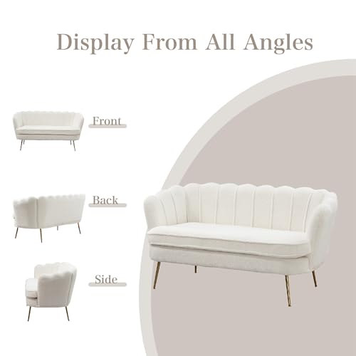 Chifee & Vingol Upholstered Small Loveseat for Small Space with Golden Legs,Ivory - color: Boucle-ivory