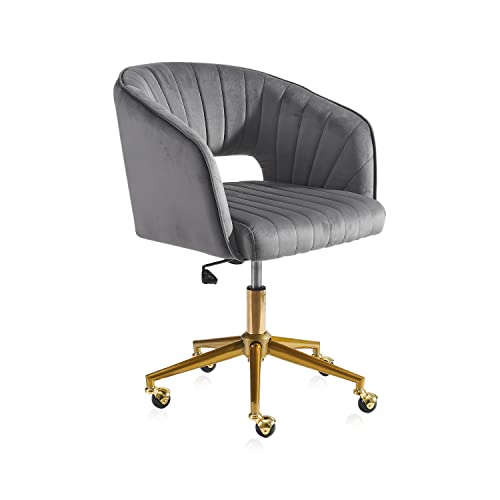 Velvet Office Desk Chair, Grey, Adjustable Swivel Wheels, Ergonomic Design for Home Office, Bedroom, Study - color: Grey