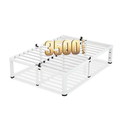 20 Inch White Full Bed Frame with Round Corners No Box Spring Needed | 3500lbs Heavy Duty, Under bed storage, 4 mattress stoppers, Headboard holes, Noise-free, Easy assembly & rubber covers - size: Full, style: 20 Inch White
