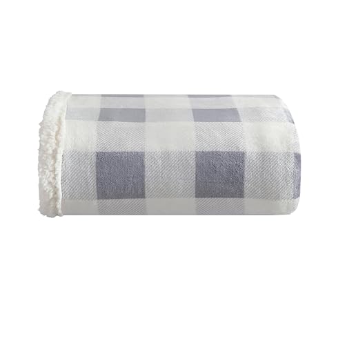 Eddie Bauer - Throw Blanket, Brushed Fleece & Plush Sherpa Soft Blanket, Throw Blanket for Couch & Bed (Mountain Plaid Chrome Grey, 50" x 60") - color: Mountain Plaid, size: 50" x 60"