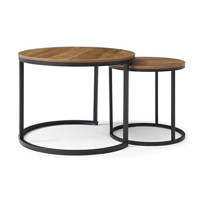 39.3'' Round Nesting Coffee Table Set of 2 for Living Room, Modern Wood Nesting Side End Table with Metal Base, Easy Assembly, Walnut - color: S5-39.3in-walnut