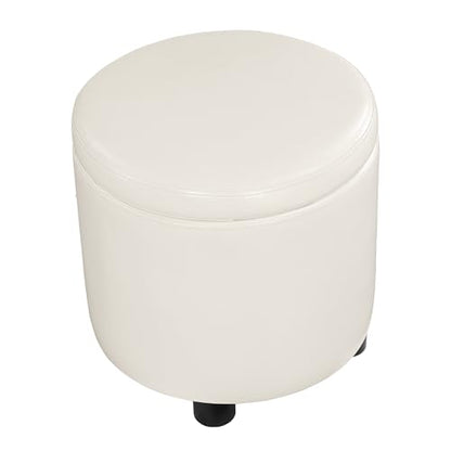 Designs4Comfort Round Accent Storage Ottoman with Reversible Tray Lid - color: White