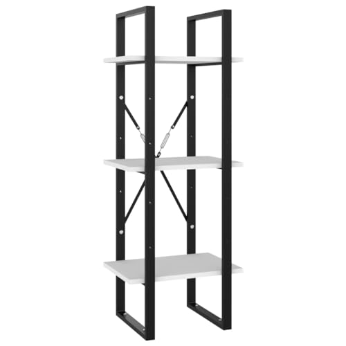 3-Tier Slim White Wood and Metal Frame Bookshelf | Compact 11.8 x 15.7 x 41.3 inch standing cabinet fits narrow spaces in living rooms and home offices. - color: White, size: Small