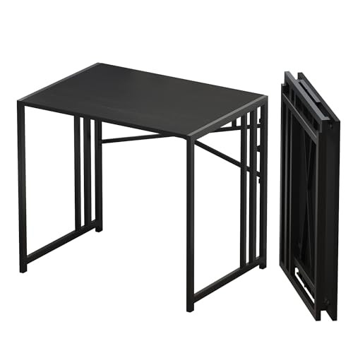 Lutown-Teen Folding Computer Desk 32 inch, Black | Small Folding Desk for Writing & Gaming, Small Space Office Desk, No Assembly Required - color: Black, size: 32 Inch
