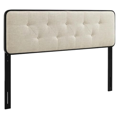 Pemberly Row Tufted King Headboard, Wood Frame with Fabric Upholstery, Black and Beige Finish, 48" H x 79.5" W, Foam Padding, Mid-Century Style Bedroom Furniture for Master or Guest Room - color: Black and Beige, size: King