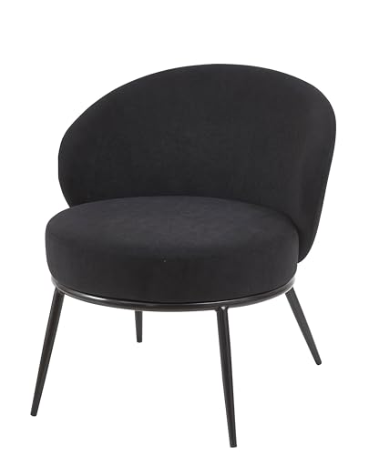GDFStudio 27" Modern Accent Chair, Comfy Lounge Chair, Velvet Upholstered Chair, Mid Century Modern Armchair with Metal Legs, Solid Wood Frame, Cushion Barrel Side Chair for Living Room Bedroom, Black - color: Black + Velvet