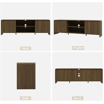 Bevfint Modern TV Stand for 80 Inch TVs, Rustic Entertainment Center for Cozy Home Theater & Holiday Gatherings, Dark Oak Media Console Cabinet with Storage & Arc Design - Walnut Grain - color: Walnut Grain