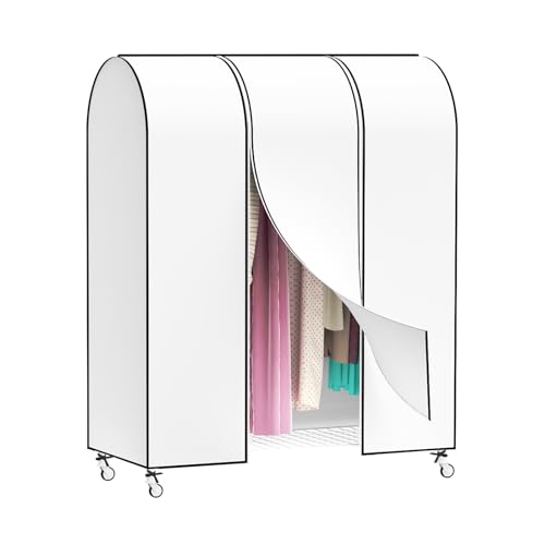 Zilink Garment Rack Cover Clothes Rack Cover Wardrobe Cover 50 in, White | Dustproof, Breathable, 2 Durable Zippers, Garment Bags Protector for Garment Rack (Rack Not Included) - size: 50"L x 20"W x 60"H - White