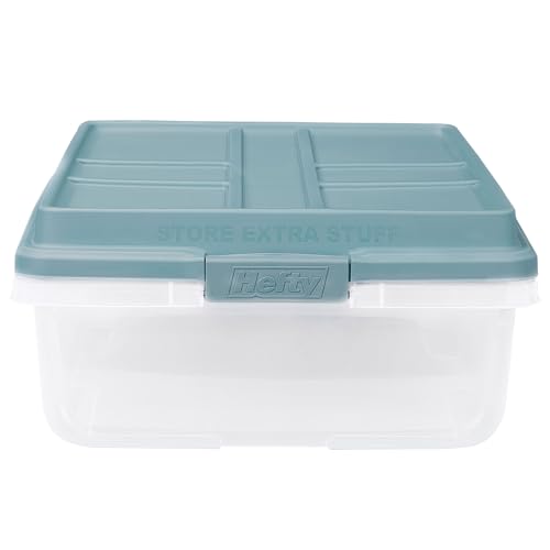 Hefty 40 Quart Hi-Rise Storage Bin with Lid, Stackable Plastic Container Tote for Home, Office, and Classroom Organization, 6 Pack, Smoke Blue - size: 40 Qt - 6 Pack