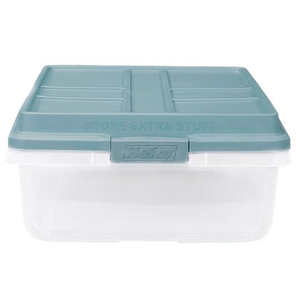 Hefty 40 Quart Hi-Rise Storage Bin with Lid, Stackable Plastic Container Tote for Home, Office, and Classroom Organization, 6 Pack, Smoke Blue - size: 40 Qt - 6 Pack