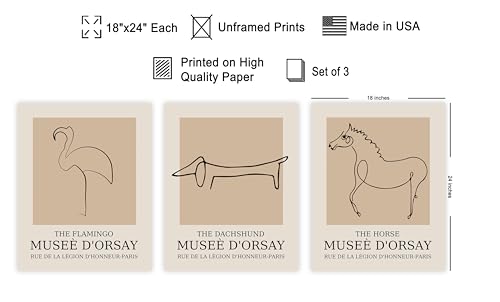 Poster Master 3-Piece Vintage Poster - Retro Animals Print - One Line Sketch Art - Minimal Gift for Men, Women, Animal Lover - Abstract Wall Decor for Bedroom, Office, 18x24 Unframed Wall Art - color: Style-06, size: 18"L x 24"W