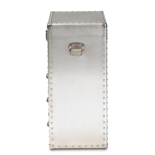 BOWERY HILL 3-Drawer Mid-Century Metal Accent Storage Chest, Silver Finish, Wood and Metal Construction, Vintage-Inspired Rivet Details, Lift-Top Compartment, Bedroom, Living Room, or Entryway Use