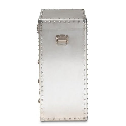 BOWERY HILL 3-Drawer Mid-Century Metal Accent Storage Chest, Silver Finish, Wood and Metal Construction, Vintage-Inspired Rivet Details, Lift-Top Compartment, Bedroom, Living Room, or Entryway Use