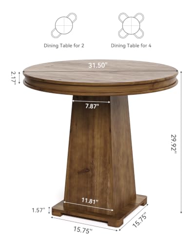 LITTLE TREE Solid Wood Round Dining Table, 31.5" Small Kitchen Table for 2, Modern Farmhouse Dinner Table for Dining Room, Kitchen, Living Room, Artistic Geometric Base, Table Only (Warm Walnut Brown) - color: Warm Walnut Brown