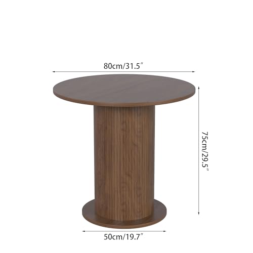 31.5 inch Round Dining Table for 2, Modern Farmhouse Kitchen Table | Small Circle Dining Tables with Wood Strip Base for Kitchen Living Room - color: Walnut
