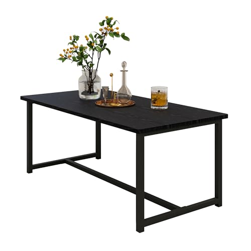 35.4" Rectangular Coffee Table for Living Room, Modern Industrial Style Coffee Table Center Table with Metal Frame for Small Space, Apartment, Office, Easy Assembly, Black - color: Black