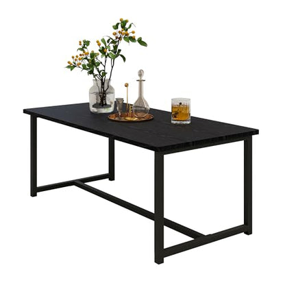 35.4" Rectangular Coffee Table for Living Room, Modern Industrial Style Coffee Table Center Table with Metal Frame for Small Space, Apartment, Office, Easy Assembly, Black - color: Black