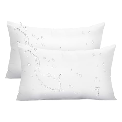 Ashler Outdoor Pillow Inserts, 12x20 Waterproof Throw Pillows Pack of 2 | Outdoor, Water Resistant, Decorative Premium Lumbar Pillow, Hypoallergenic Stuffer Sham, For Patio, Bench, Garden, Indoor - color: White-12 X 20 Inches, size: 2 Count (Pack of 1)