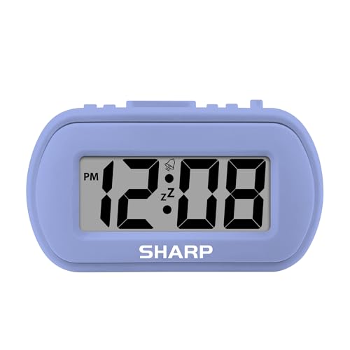 Sharp Battery Alarm Clock with Soft-Touch Case and Blue Backlight, Lavender | Soft-touch rubberized case; Battery operated; Blue backlight on demand; Ascending alarm; Snooze; Easy to use - color: Lavender