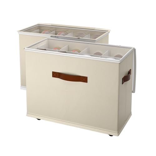 2 Pack Shoe storage Organizer for closet with wheels,No Assemble Required Shoe boxes with premium waterproof material，Adjustable Dividers Fits 16 Pairs,shoe Storage Bins with Reinforced Handle - color: beige, size: 16pairs