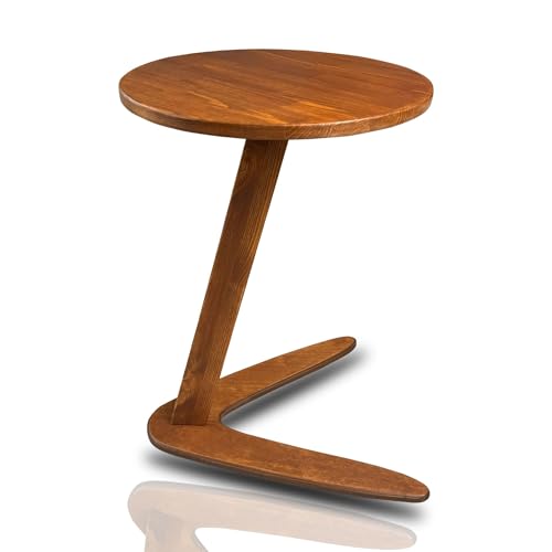 C-Shaped Handmade Solid Wood End Table, Side Table for Couches, Sofa Tables Slide Under Couch for Living Room, Over Couch TV Tray Table for Small Spaces (Medium, Chestnut) - color: Chestnut, size: Medium