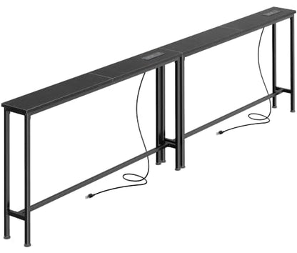 SUPERJARE 86.6 inch Narrow Console Table with Outlet, Sofa Tables, Behind Couch Table, Long Entryway Tables with Charging Station, for Living Room, Black - color: Black, size: 5.9''D x 86.6''W x 29.7''H