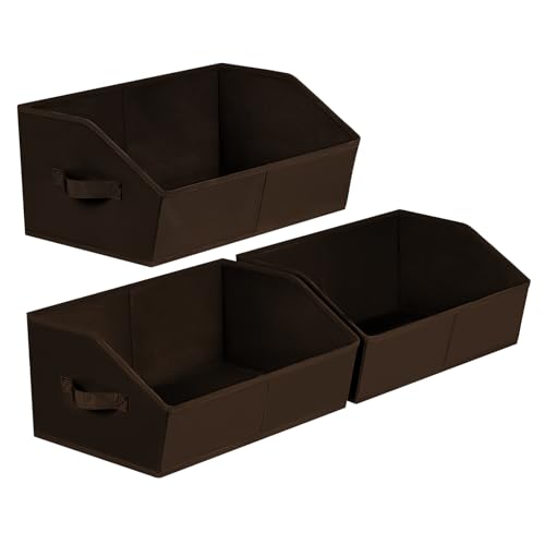 Closet Baskets for Shelves Trapezoid - Decorative Storage Baskets with Handle, Closet Bins for Organization, Shelf Storage Bins for Clothes, Books, Home, Office, 3 Pack, Brown - color: Brown, size: Large -3 Pack