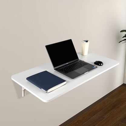 Neoaider Wall Mounted Folding Table 47.2”L x 19.7”W, White | Laundry Folding Table with Heavy Duty Metal Collapsible Shelf Brackets, Wall Mounted Desk Fold Down for Small Spaces - color: White, size: 47.2" x 19.7"