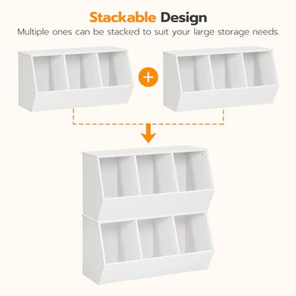 HOOBRO Toy Storage Cubby, Kids Bookshelf, Stackable 3-Bin Toy Storage Cabinet, Bookcase Footboard, Children's Toy Shelf, Hallway, White WT30CW01 - color: White