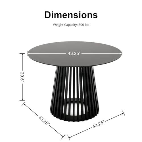 HEAH-YO Round Dining Table Set of 1, Modern Kitchen Table with Solid Wood Stripes, 43 Inch Wood Dinner Table for Kitchen Dining Room, Black - color: Black