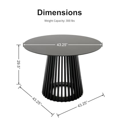 HEAH-YO Round Dining Table Set of 1, Modern Kitchen Table with Solid Wood Stripes, 43 Inch Wood Dinner Table for Kitchen Dining Room, Black - color: Black