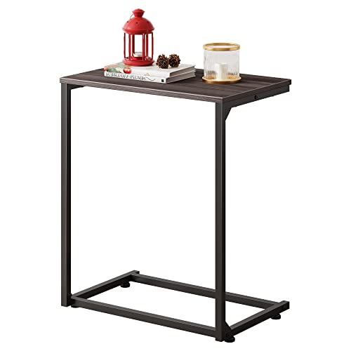 WLIVE C Shaped End Table, Small Couch Side Table for Coffee & Snack, Sofa Table that Slide Under for Living Room, Bedroom, 14.6 x 22.8 x 26.3 Inches, Grey - color: Grey