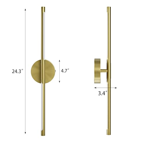 24" Battery Operated Wall Sconce Set of 2, 350° Rotating Lamp, Gold | Wireless, 8000mAh Rechargeable Battery, Stepless Dimming, 3000K-6000K, Remote & Touch Control, Timer, Living Room, Bedroom - color: Gold, size: 24 Inch (2 Pack)