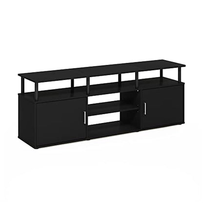 Furinno Jensen Entertainment Center Stand for TV up to 70 Inch, Plastic Pole, Americano/Black - color: Americano/Black