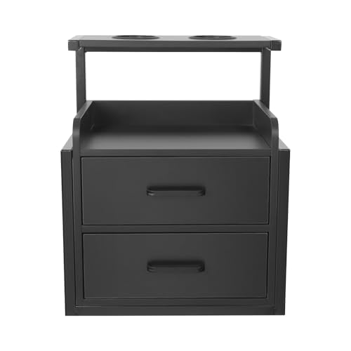 Suspended Salon Station for Hair Stylist, Wall Mounted Styling Salon Station Storage Cabinet w/2*Drawers &Hair Dryer Stand,Floating Nightstand Stylist Storage Cabinet for Home (Black)