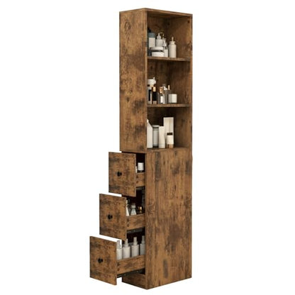 ARTETHYS Tall Slim Bathroom Storage Cabinet with Adjustable Shelves Rustic | Slim Free Standing Space Saver Organizer for Living Room Kitchen, 3 Drawers - color: Rustic