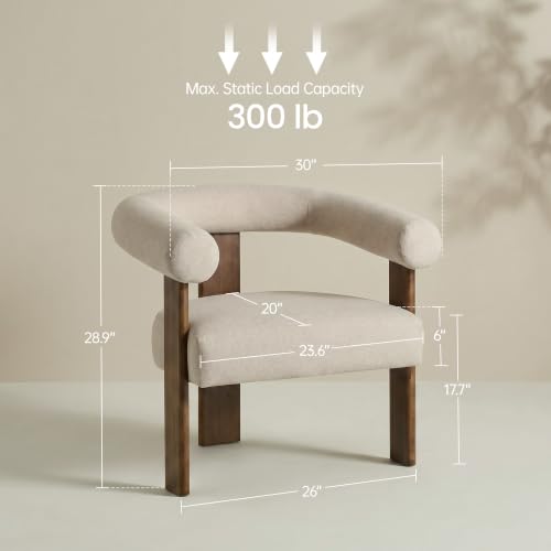 VKNOW Barrel Accent Chair, Vanity Chair with Armrests and Walnut Wood Legs | Mid Century Modern Upholstered Living Room Chairs with Open Back, Faux Mohair Fabric, for Living Room, Bedroom, Khaki - color: Khaki(walnut Legs), size: Set of 1