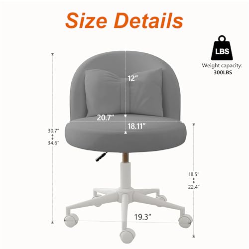 Desk Chair with Soft Cushion, Adjustable Height Armless Office Chair Upholstered Makeup Vanity Chair, Swivel Accent Chair for Living Room, Bedroom, Study, Home Office - color: Light Gray