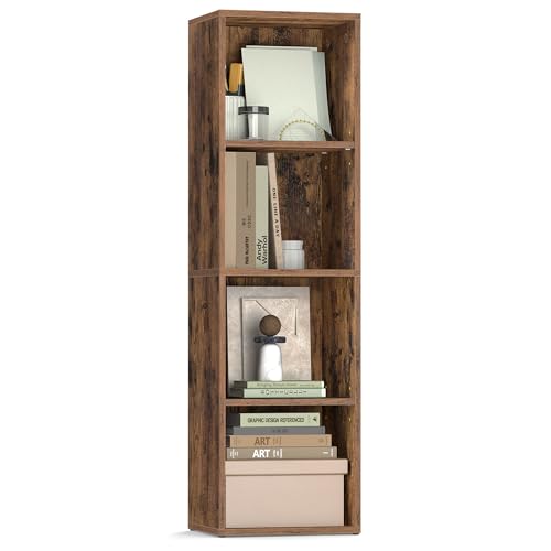VASAGLE CUSTOS Collection - Bookshelf, 4-Tier Bookcase, Book Shelf, Open Storage Shelf, 9.4 x 11.8 x 41.7 Inches, for Living Room, Home Office, Dining Room, Rustic Brown ULBC434K01 - color: Rustic Brown, size: 4 Tiers (11.8"W)