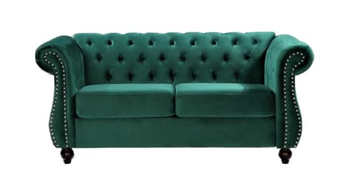 GDFStudio 82.6" Velvet Sofa Set, Modern Living Room Couch Set, Upholstered Sofa Loveseat Chair Set, Chesterfield with Button Tufted Back Rolled Arms Wood Tapered Feet for Apartment Living Room, Green - color: Green, size: 3+2+1 Seat
