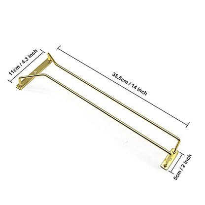14-Inch Gold Wine Glass Rack, Under Cabinet Wine Glass Holder Stainless Steel Stemware Rack - Hanging Stemware Holder for Cabinet Kitchen Bar, Set of 2 - color: Gold, size: 14 Inch 2 Pack