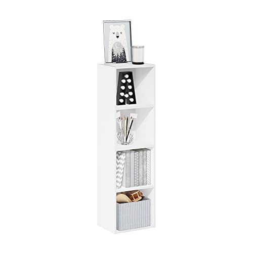 Furinno PASIR Book Shelf, 4-Tier Modern Bookshelf, Open Shelves Bookcase 9 x 12 x 42, Easy Assembly, for Living Room, Bedroom, Home Office, White - color: White, size: 4-Cube