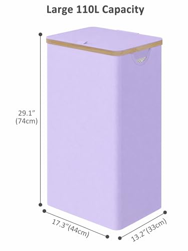 IEGrow Laundry Hamper with Lid,110L Laundry Basket with Mesh Bags,Purple | Dirty Clothes Hamper Basket with Bamboo Handle for Clothes Towels - color: Purple, size: 110L