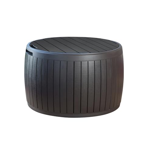 Keter Circa Outdoor Storage Deck Box, 37 Gallon, Brown | Doubles as Ottoman Chair or Side Table, Resin Seating for Garden, Pool & Patio - color: Brown